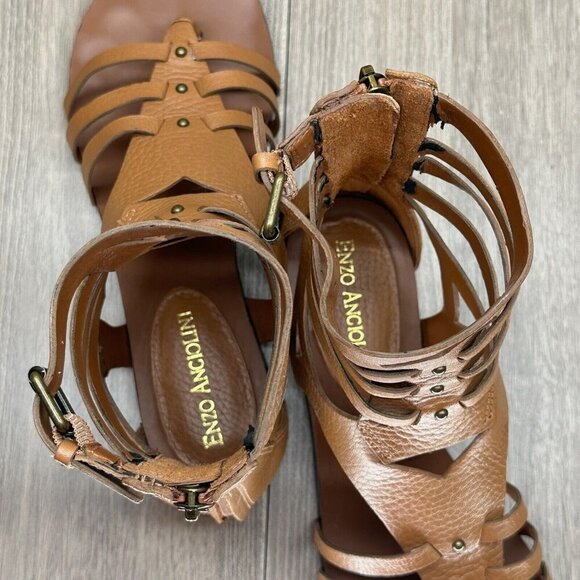 Enzo Angiolini Makalya Gladiator Sandals Women Sz 6M Flat Leather Zip Back Brown - Picture 10 of 12